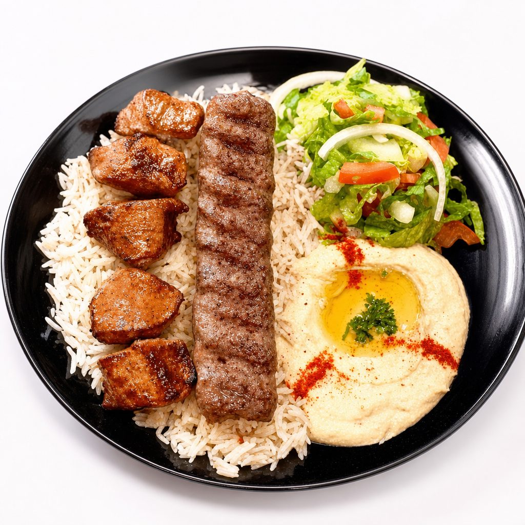 Lamb Kabob and Beef Kofta Combo.
